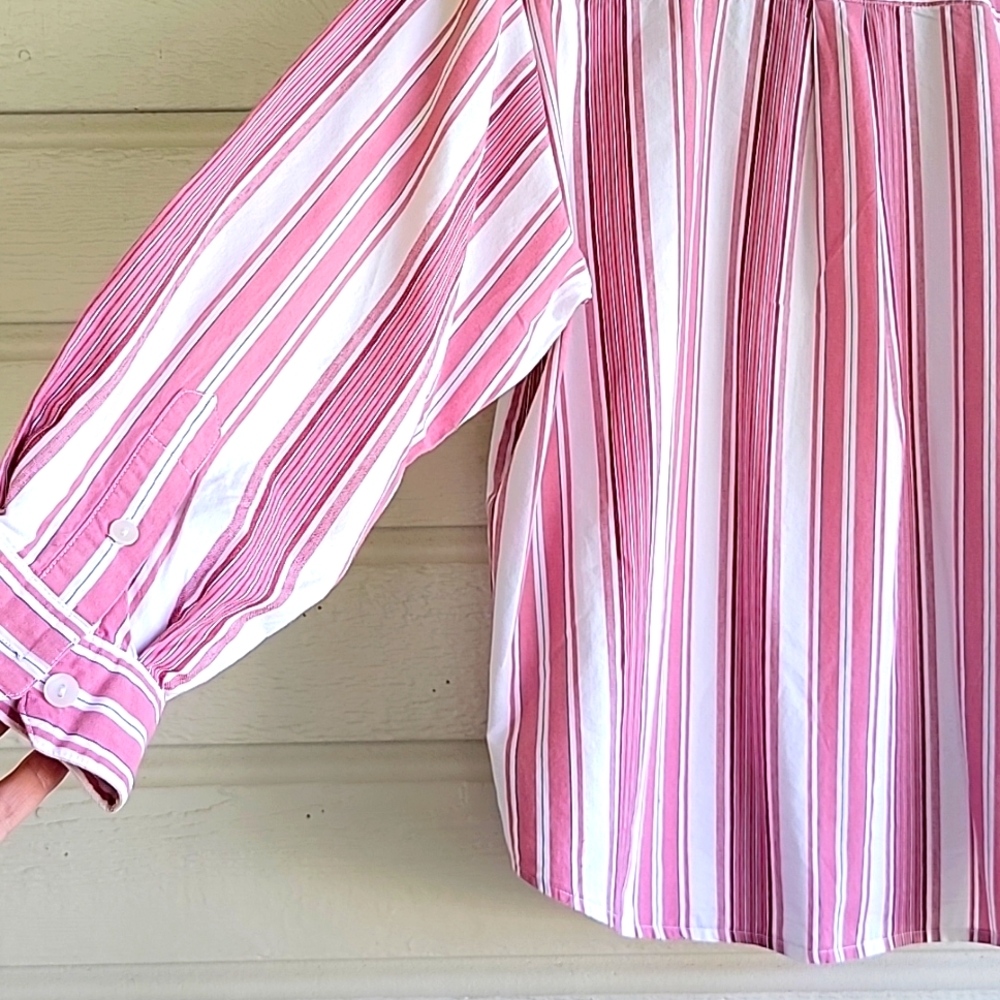 Talbots Petites Pink Stripe Button Down Shirt Wrinkle Resistant PM 100% Cotton - Picture 8 of 12
